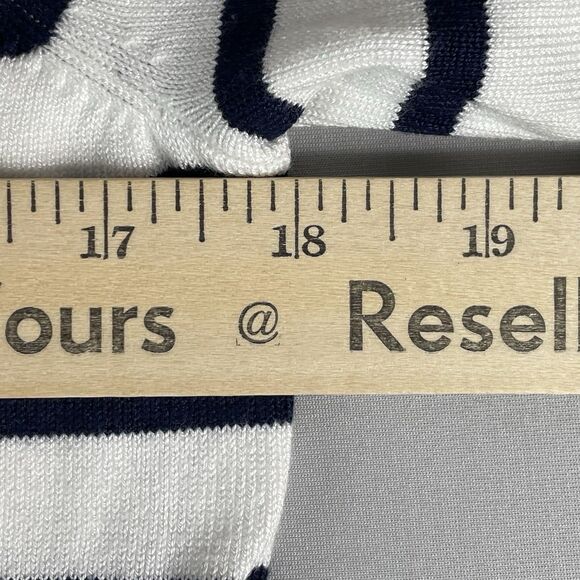 Marled Short Sleeve Sweater Women's Small Ivory Navy Stripped Preppy Basic - Picture 11 of 14